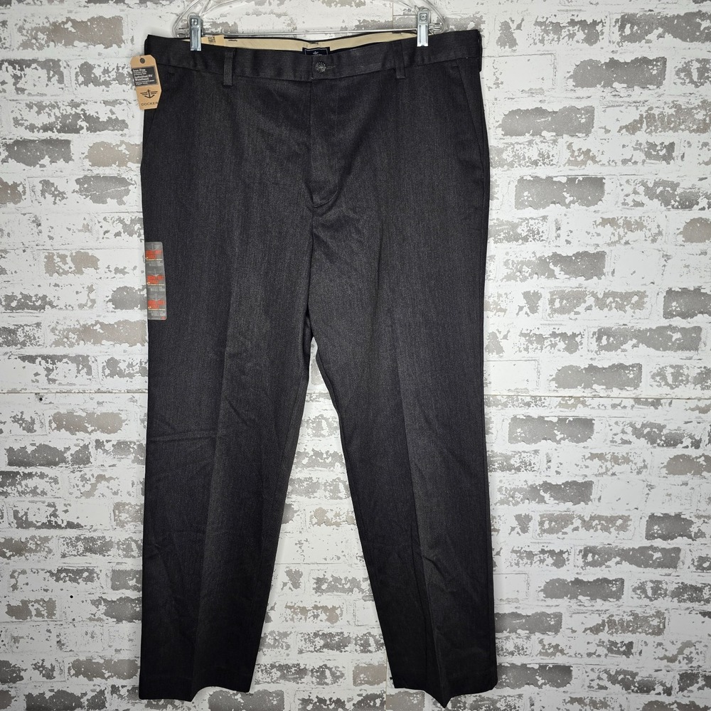 NEW‎ Dockers Pants Mens 40x32 Gray D3 Khaki Iron Free Flat Front Straight Leg